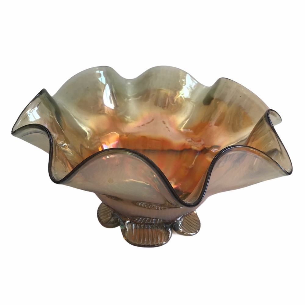 Amber Carnival Glass Handblown Bowl